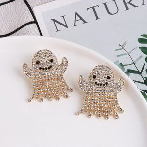 Friendly Ghost Halloween Drop Crystal Earrings